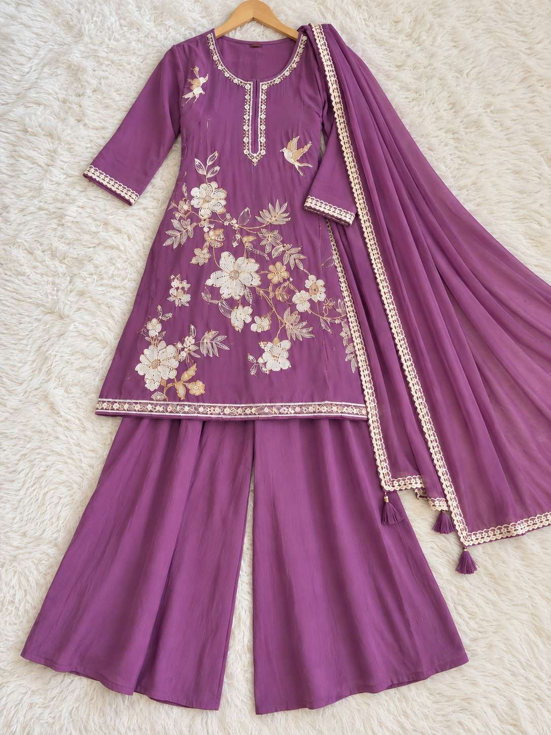 JERNNA BOUTIQUE READYMADE SUITS CHINON PURPLE PALAZZO SUIT CATALOGUE IN SURAT 